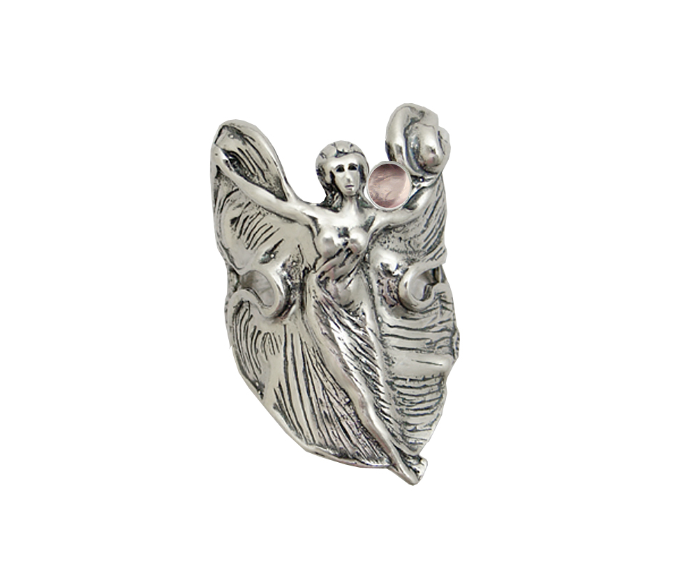 Sterling Silver Dancing Woman Maiden Ring With Rose Quartz Size 10